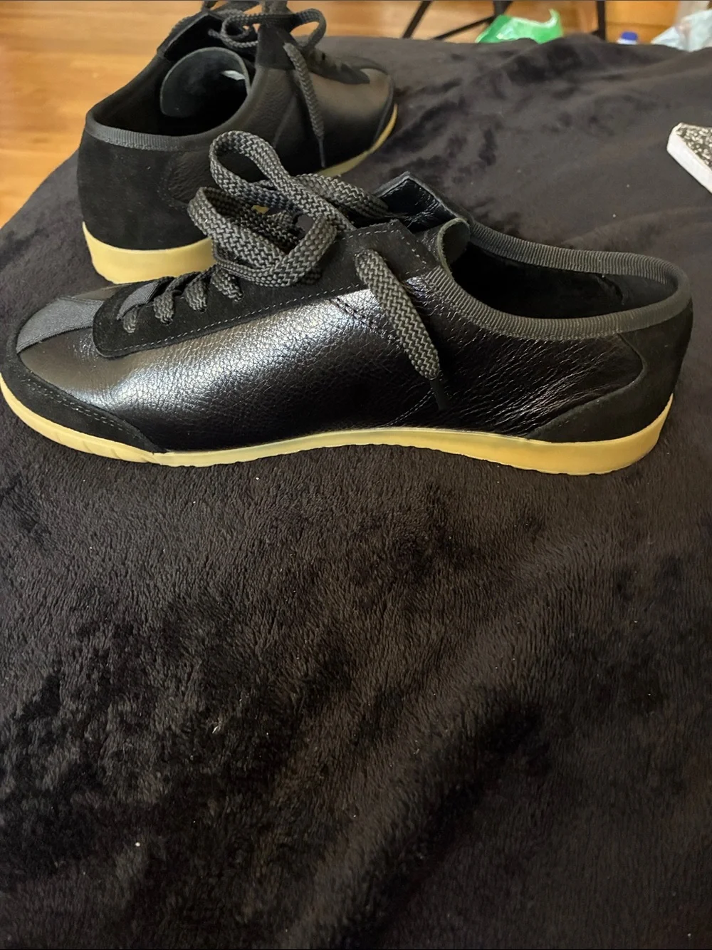 CHANEL Women’s Black Leather & Textile Lace-Up Sneakers